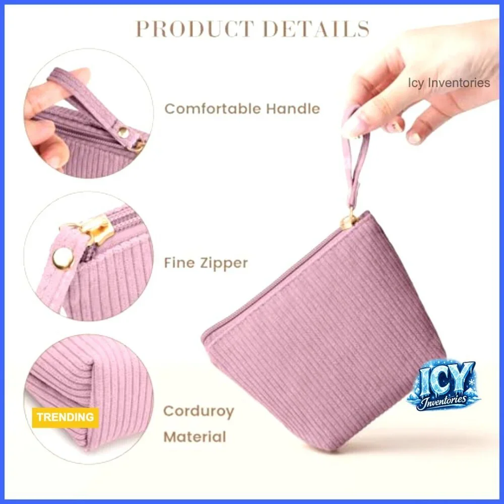 Corduroy Mini Makeup Bag with Slip-in Pockets Travel Purse Essential